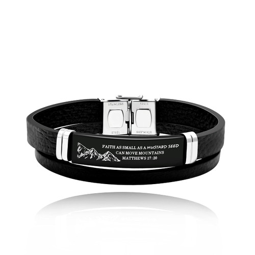 Uloveido Christian Faith Can Move Mountains Layered Bracelets, Inspirational Religious Faith Bracelets Scripture Bracelet, Bible Verse Quotes Engraved Jewelry Leather Cuff Bracelet Y1323 Uloveido Christian Faith Can Move Mountains Layered Bracelets, Inspirational Religious Faith Bracelets Scripture Bracelet, Bible Verse Quotes Engraved Jewelry Leather Cuff Bracelet Y1323