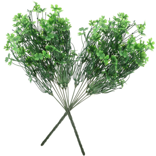 Alipis Artificial Four Leaf Stems, 2pcs Patricks Day Branches Flower Picks, Fake Shamrock Leaves Greenery Bundle for DIY Wedding Vase Filler Floral Arrangement