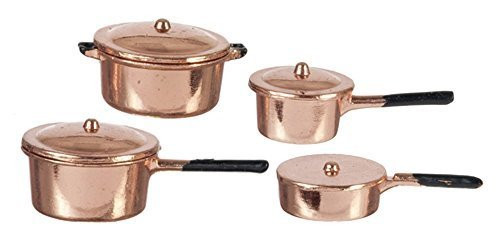 Melody Jane Dollhouse Copper Saucepan Pan Set Miniature Kitchen Accessory