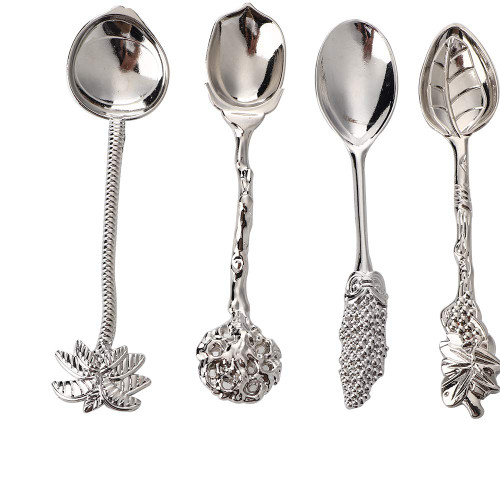 4pcs Creative Tableware Dessert Spoons, Coffee Teaspoon Set Stainless Steel Tableware Creative Sugar Spoon Tea Spoon Stir Bar Spoon(silver)