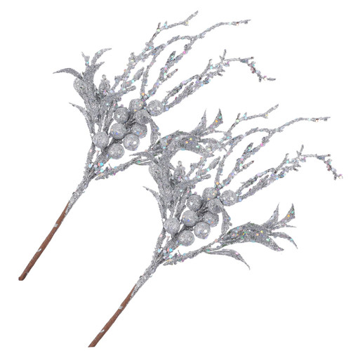 Didiseaon 2pcs Christmas Tree Decoration Holly Berries Stem Leaves Christmas Picks Spray Christmas Floral Picks Glitter Leaf Spray Christmas Glitter Picks Gold Flowers Decorations Berry Foam