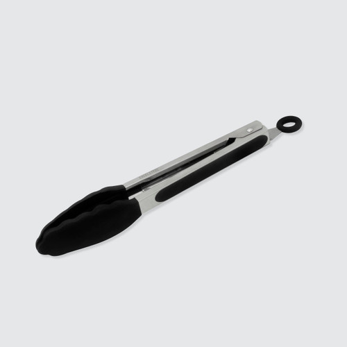 2 Pc 7" Stainless Steel Silicone Mini Tongs, Black