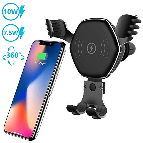 Car Phone Mount 2in1 Wireless Car Charger Mount for iPhone Xs/Xs Max/Xr/X/ 8/8 Plus, Samsung Galaxy S10 /S10+/S9 /S9+/S8 /S8+,Vent Phone Holder & Holder Wireless Charger with Qi Wirelss Fast Charger