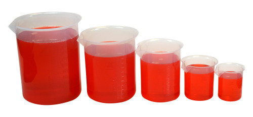 Eisco Labs CH0137H Polypropylene Beaker Set of 50 mL, 100 mL, 250 mL, 500 mL, 1000 mL