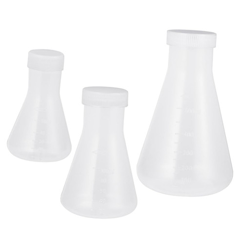 KICHOUSE 3pcs Plastic Erlenmeyer Flask with Stopper Conical Erlenmeyer Flask Chemistry Kit Chemistry Conical Flask Glass Measuring Cups Beaker Flask White Test Tube Scale