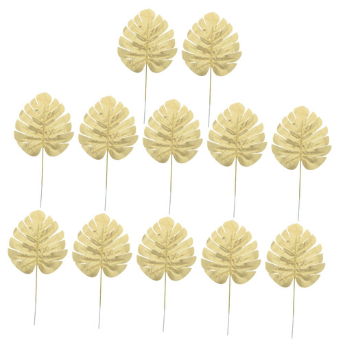 Ciieeo 12pcs Artificial Palm Leaves Faux Plant Turtle Leaf Table Mat Artificial Plant Golden Palm Leaves Indoor House Plants Tropical Table Mats Leaves Decorations Monstera Leaf Wedding