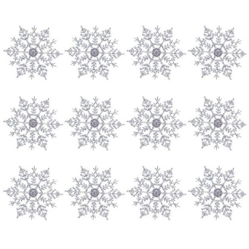 ihtha 12pcs Plastic Christmas Glitter Snowflake Ornaments Sparkling Glitter Snowflake Christmas Tree Decorations Hanger Garland for Decorating Crafting Table Shelf (Silver, One Size)