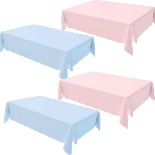 JCTHKUKU 4 Pack Gender Reveal Plastic Tablecloths, 54" x 108" Disposable Rectangle Pink and Blue Tablecloth, Party Supplies Table Covers for Boy or Girl Gender Reveal Baby Shower Birthday Party Decor