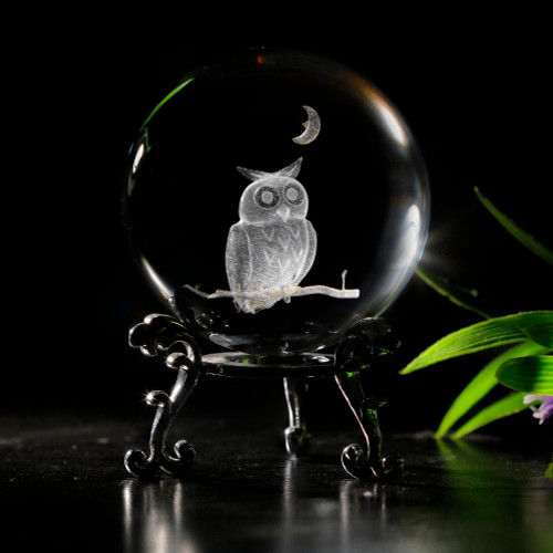vskikris 3D Laser Crystal Ball Owl Moon Paperweight Sphere Owl Figurine Statue Wisdom Owl Sculpture with Silver Stand for Home Office Decor Decorative Gift vskikris 3D Laser Crystal Ball Owl Moon Paperweight Sphere Owl Figurine Statue Wisdom Owl Sculpture with Silver Stand for Home Office Decor Decorative Gift