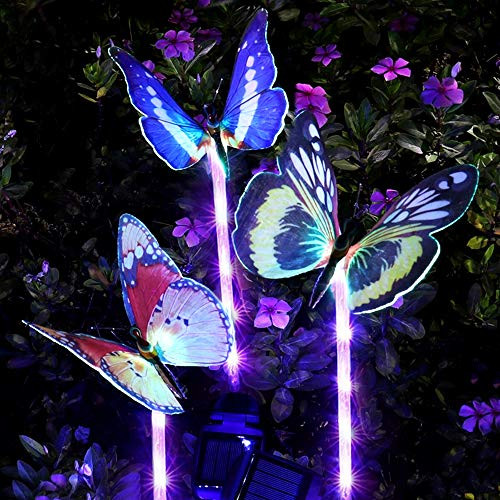 FastDeng Upgraded Solar Garden Stake Lights 3 Pack Solar Powered Lights with Butterfly, Multi-Color Changing LED Solar Stake Lights for Garden, Patio, Backyard (Butterfly)