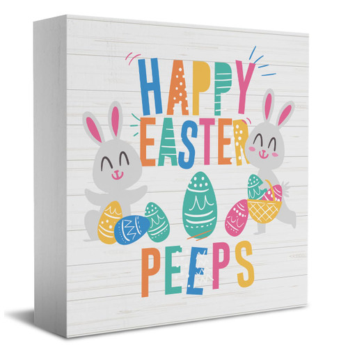 Funny Easter Bunny Decor Desk Decor Wooden Box Sign Easter Decorations Easter Gift Wood Block Plaque Box Sign for Home Farmhouse Kitchen Bathroom Shelf Table Decoration Happy Ester Peeps Sign