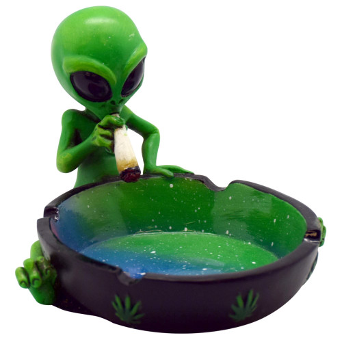 F.e.s.s Galactic Emissary Green Fantasy Oasis: Ornament, Alien Spaceship, Chill Bear Smoking Ashtray, Alien Incense Burner, Cool Vibes, Interstellar Serenity: Alien Moon Ashtray Holder (FESS-4271)