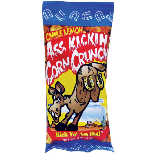 KICKIN' Chile Lemon Corn Crunch - Zesty Spicy Corn Snack - (6) 2 oz. bags