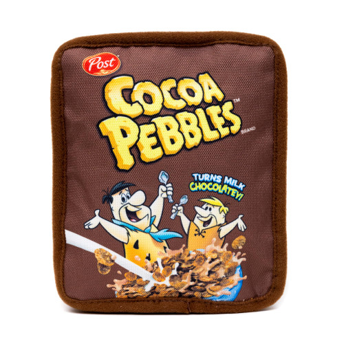 The Flintstones Dog Toy, Cocoa Pebbles Fred and Barney Cereal Box Replica Brown Pet Toy, Plush