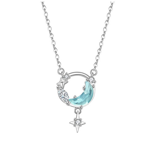 pitkalle Moon and Star Necklace White Gold Plated Crescent Pendant Necklaces Cubic Zircon Chain Necklaces Dainty Valentine's Day Gift for Women - White Gold pitkalle Moon and Star Necklace White Gold Plated Crescent Pendant Necklaces Cubic Zircon Chain Necklaces Dainty Valentine's Day Gift for Women - White Gold