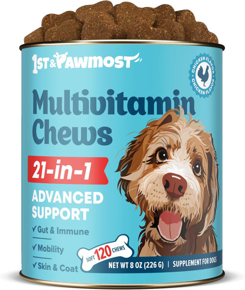 Multivitamin Chews Dog Vitamins and Supplements for Senior Dogs and Puppies - Fish Oil for Dogs, Glucosamine, Probiotics, Omega - Dog Multivitamins Chewable for Joint Support -120pcs