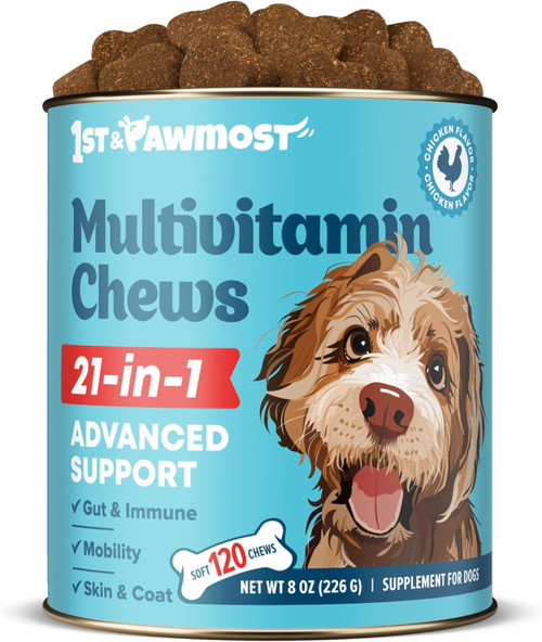 Multivitamin Chews Dog Vitamins and Supplements for Senior Dogs and Puppies - Dog Multivitamin for Skin and Coat, Joint Health, Digestion, Antioxidants, Support Healthy Immune -120pcs