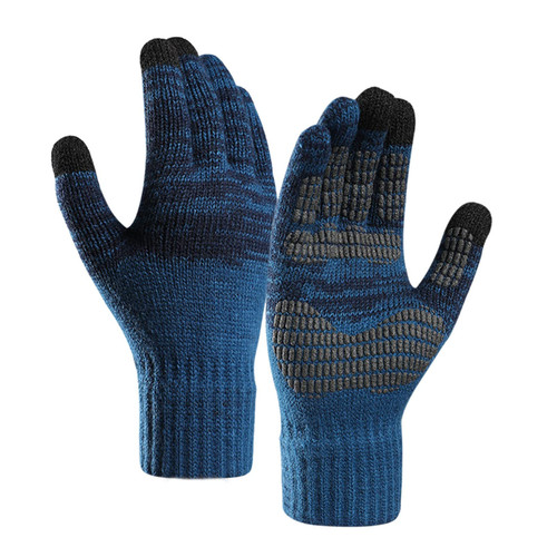 BCDlily Winter Knit Gloves Women Men Touchscreen Upgraded Anti-Slip Warm Gloves Full Finger Mittens (Blue)