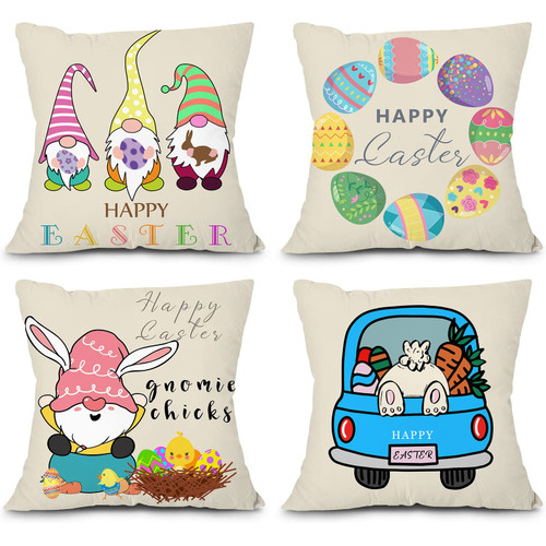 FJPT Easter Throw Pillow Covers 18x18 Set of 4 Spring Easter Gnomes Rabbit Bunny Eggs Truck Pillow Cushion Case for Sofa Couch Farmhouse Outdoor Holiday Easter Decorations FJPT Easter Throw Pillow Covers 18x18 Set of 4 Spring Easter Gnomes Rabbit Bunny Eggs Truck Pillow Cushion Case for Sofa Couch Farmhouse Outdoor Holiday Easter Decorations