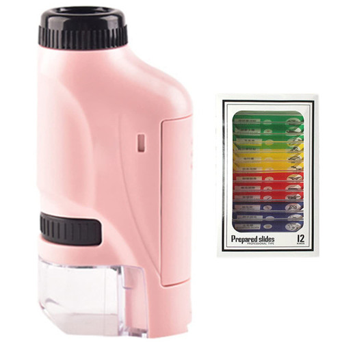 60-120x Minilabsters Miniscope Kids, Mini Labsters Portable Microscope, Portable Microscope Kids Minilabsters with LED Light, Handheld Pocket Microscope for Kids (Pink)