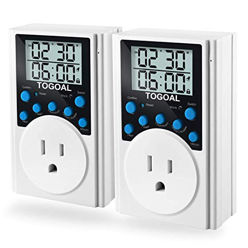 TOGOAL T319 Programmable Plug-in Light Timer for Electrical Outlet Indoor Digital Timer Switch with Countdown and Short Interval Cycle, 2 Packs (15A/1800W)