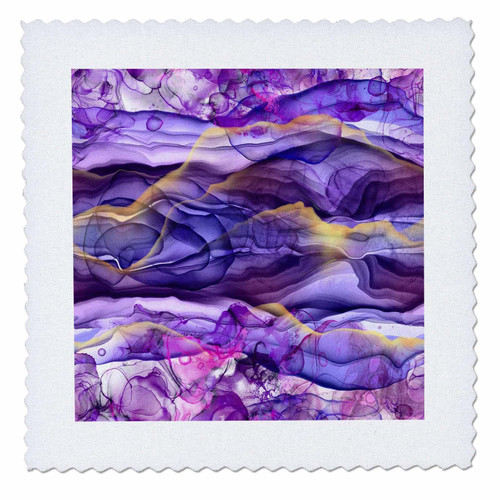 3dRose Modern Purple, Pink, Image of Gold Image of Ink Wash Abstract - Quilt Squares (qs_357517_2)