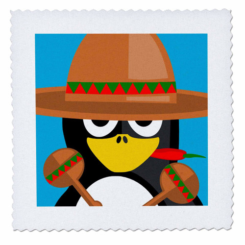 3dRose Print of Adorable Mexican Penguin With Sombrero - Quilt Square, 6 by 6-inch (qs_204011_2)
