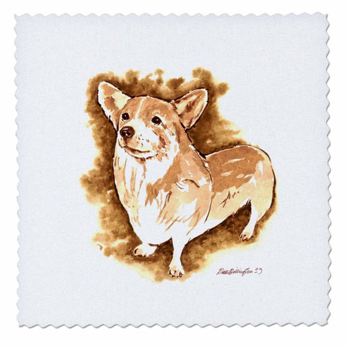 3dRose Gorgeous Welsh Pembroke Corgi Watercolor in Sepia - Quilt Square, 6 by 6-inch (qs_220728_2)