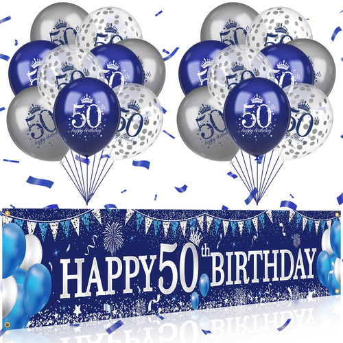 50th Birthday Decorations for Men Women, Blue Silver 50th Birthday Yard Banner and 50th Happy Birthday Balloons for 50th Birthday Party Decorations Cheers to 50 Years Birthday Decor Indoor Outdoor 50th Birthday Decorations for Men Women, Blue Silver 50th Birthday Yard Banner and 50th Happy Birthday Balloons for 50th Birthday Party Decorations Cheers to 50 Years Birthday Decor Indoor Outdoor