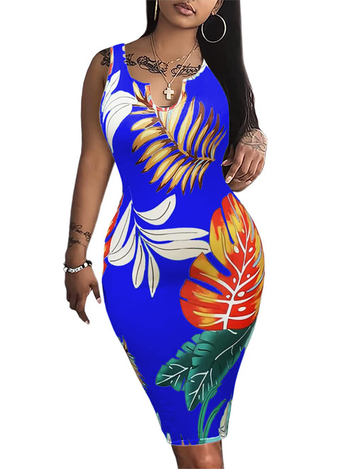 LovelyWholesale Women's Sexy Scoop Neck Midi Bodycon Dress Floral Sleeveless Summer Sun Dresses Blue Floral Small LovelyWholesale Women's Sexy Scoop Neck Midi Bodycon Dress Floral Sleeveless Summer Sun Dresses Blue Floral Small