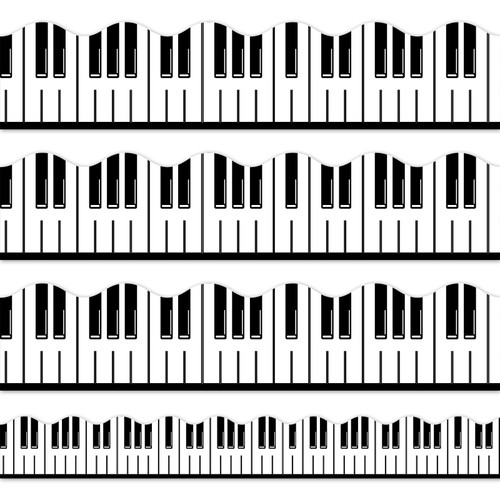 Whaline 32.8Ft Musical Keyboard Bulletin Board Border Black White Piano Keys Die Cut Trim Border Roll for Classroom School Office Decor