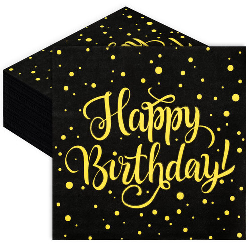 JarThenaAMCS 80Pcs Happy Birthday Napkins Black Gold Dots Cocktail Napkins Disposable Paper Beverage Napkins for Party Dinning Drink Table Decor Supplies (Not Gold Foiled) JarThenaAMCS 80Pcs Happy Birthday Napkins Black Gold Dots Cocktail Napkins Disposable Paper Beverage Napkins for Party Dinning Drink Table Decor Supplies (Not Gold Foiled)
