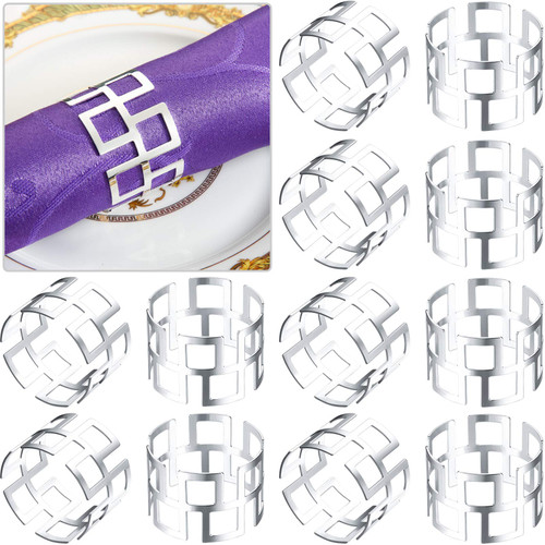 Hotop 12 Packs Hollow Out Napkin Rings Serviette Buckle Napkin Holder Adornment Hollow Cut Metal Napkin Ring for Wedding Christmas Thanksgiving Party Dinner Table Decoration (Silver)