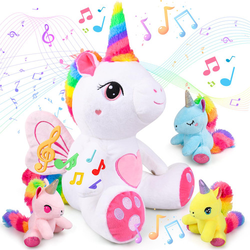 IUPPA Unicorn Stuffed Animals Plush Unicorn Toys Stuffed Mommy Unicorn Interactive Musical Plush Toy Light Up Music Set Gifts for Girls Kids Birthday Gift