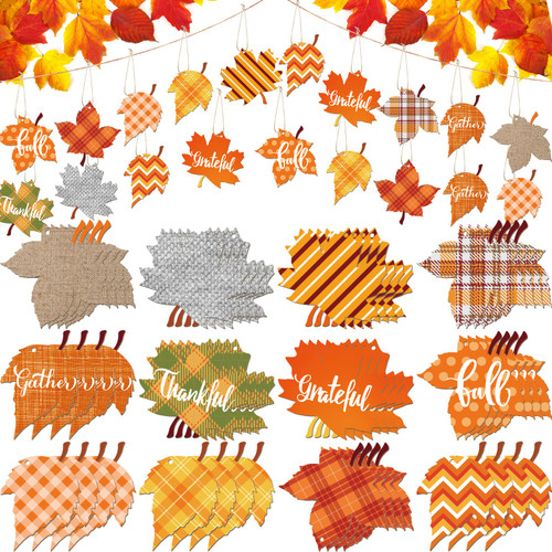 48 Pcs Wooden Fall Tree Ornaments Thanksgiving Hanging Decor Pumpkin Maple Leaf Wood Decorations Autumn Harvest Crafts with Hole Ropes for Fall Harvest Party Party Supplies (Maple Leaf Style) 48 Pcs Wooden Fall Tree Ornaments Thanksgiving Hanging Decor Pumpkin Maple Leaf Wood Decorations Autumn Harvest Crafts with Hole Ropes for Fall Harvest Party Party Supplies (Maple Leaf Style)