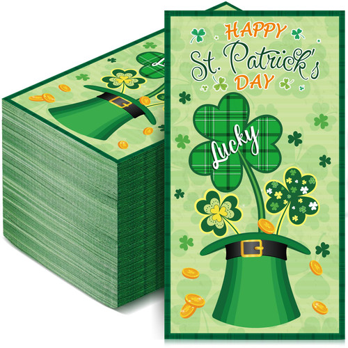 Jeyiour 150 Pieces St. Patrick's Day Napkins Shamrock Disposable Guest Towels Beverage Napkins Irish Dinner Napkins Green Bathroom Paper Hand Towels for St. Patricks Day Party Supplies(Hat)