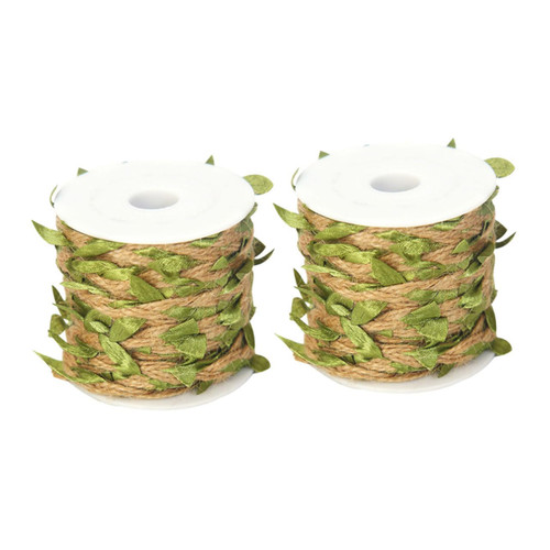 MUCKLILY 2 Rolls Simulation Rattan Leaves Vines Ribbon Wedding Decoration Vine Decor Green Leaf Ribbon Decorative DIY Leaf Rope Crafting Twine Jute Imitation Rattan Decorations