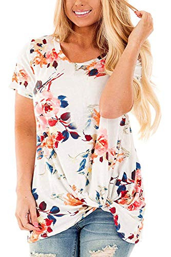 Womens Plus Knotted Tops Floral Print T Shirts Loose Casual Blouses Tunics D-14W