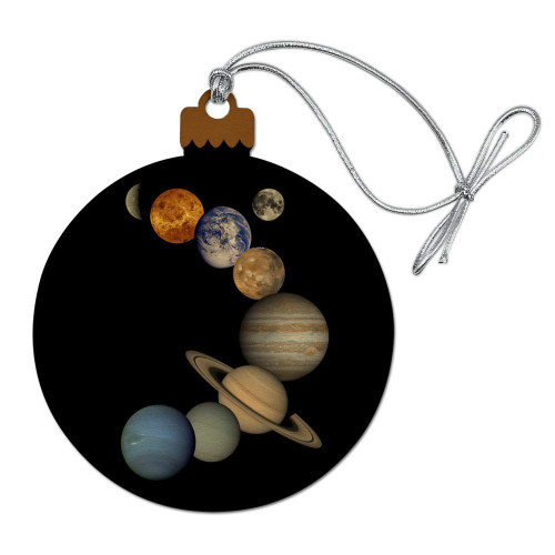 Solar System Planets Mercury Venus Mars Earth Moon Jupiter Saturn Uranus Neptune Wood Christmas Tree Holiday Ornament