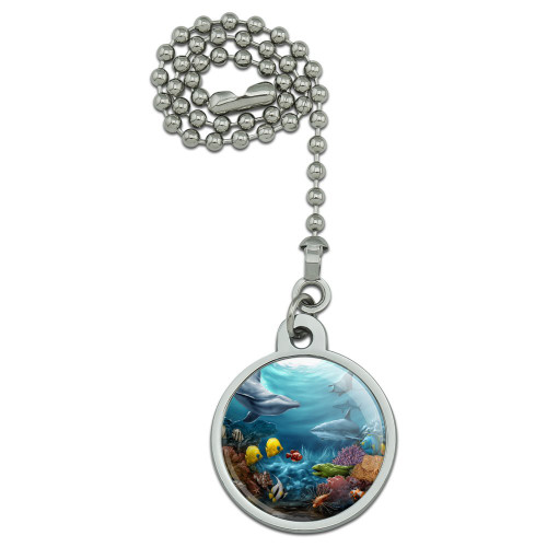 GRAPHICS & MORE Coral Reef Ocean Scene Dolphin Turtle Shark Stingray Fish Ceiling Fan and Light Pull Chain