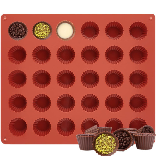 JOERSH 30-Cup Chocolate Candy Mold/Bite Size Peanut Butter Cup Mold Silicone Molds for Chocolate, Jello, Keto Fat Bombs and Cordial