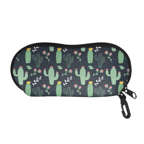 Wanyint Cute Green Cactus Sunglasses Soft Case Ultra Light Neoprene Zipper Eyeglass Case with Belt Clip