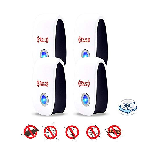 HAIDE TECH Ultrasonic Pest Repeller Electronic Plug in Pest Control Mosquito Repellent for Mice Rats Bugs Spiders Roaches Flies Ants Fleas and Other Insects(4 Pack)