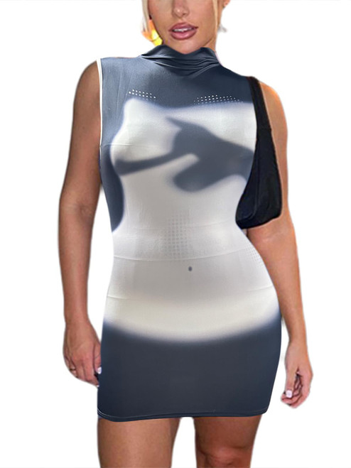 LovelyWholesale Women's Sexy Tie Dye Bodycon Mini Dress Sleeveless Mini Summer Dress B-Black White Medium LovelyWholesale Women's Sexy Tie Dye Bodycon Mini Dress Sleeveless Mini Summer Dress B-Black White Medium