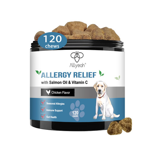 Dog Allergy and Immune Relief - Vitamin C Supplement Soft Chews with Salmon Oil, and Seasonal Allergies Support