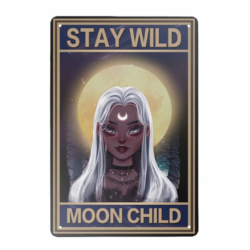 Mvgges Funny Novelty Tin Sign Stay Wild Moon Child Sign Home Kitchen Bar Room Garage Vintage Retro Poster Plaque 8x12 Inch