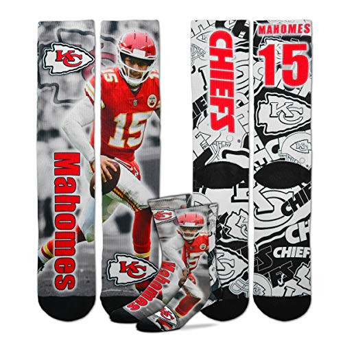For Bare Feet Kansas City Chiefs Player Montage Sublimation Socks Men's - Patrick Mahomes #15 (Youth (4-8 Years)) cj