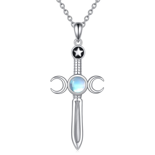 CRMAD Cross Moonstone Necklace Sterling Silver Triple Moon Goddess Wiccan jewelry Gifts for Women(moonstone)