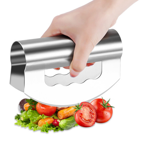 AOZBZ Salad Chopper - Mezzaluna Salad Chopper Stainless Steel Vegetable Chopper Rocker Knife with Protective Cover Salad Cutter Chopping Knife for Lettuce Cilantro Herb