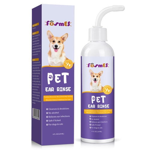FOSMES Ear Cleaner Solution for Cat and Dog, Pet Ear Rinse, Soothes Pet Ear Itching, Eliminates Odors, Removes Wax, Cleans Ear Canals for Cats and Dogs, 4.2 oz FOSMES Ear Cleaner Solution for Cat and Dog, Pet Ear Rinse, Soothes Pet Ear Itching, Eliminates Odors, Removes Wax, Cleans Ear Canals for Cats and Dogs, 4.2 oz
